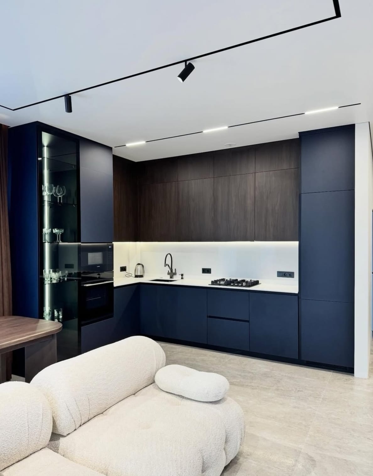 Blue MDF სამზარეულოს სრული ხედი