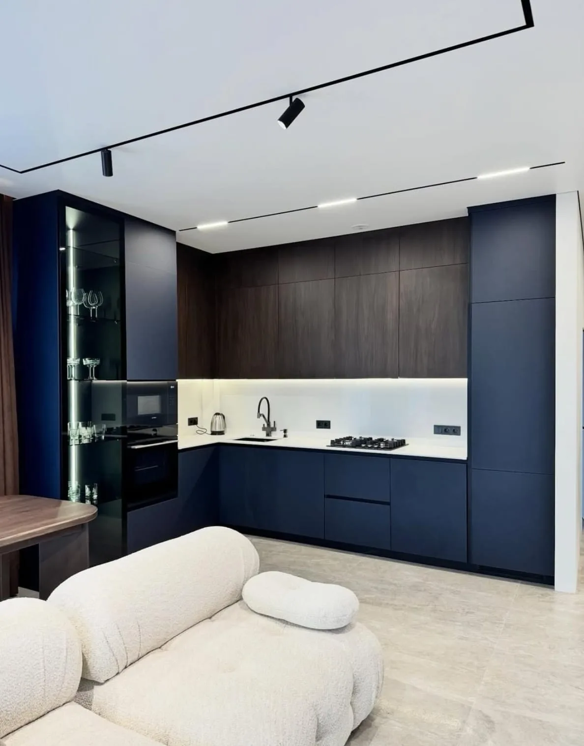 Blue MDF სამზარეულოს სრული ხედი